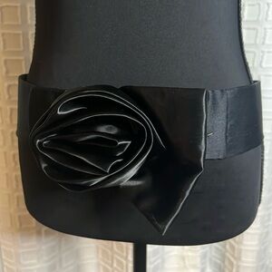 Black Satin Belt with Rosette
